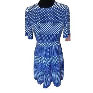 Vintage 70’s Mod Blue White Polka Dot Fit and Flare Dress Secretary Geek Small